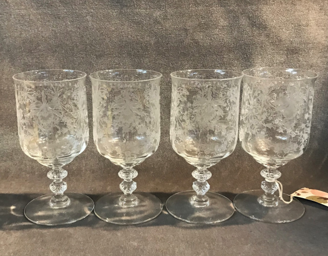 4 1940 S Heisey Orchid 6 Low Water Goblet Set Etched Elegant Glass Stemware