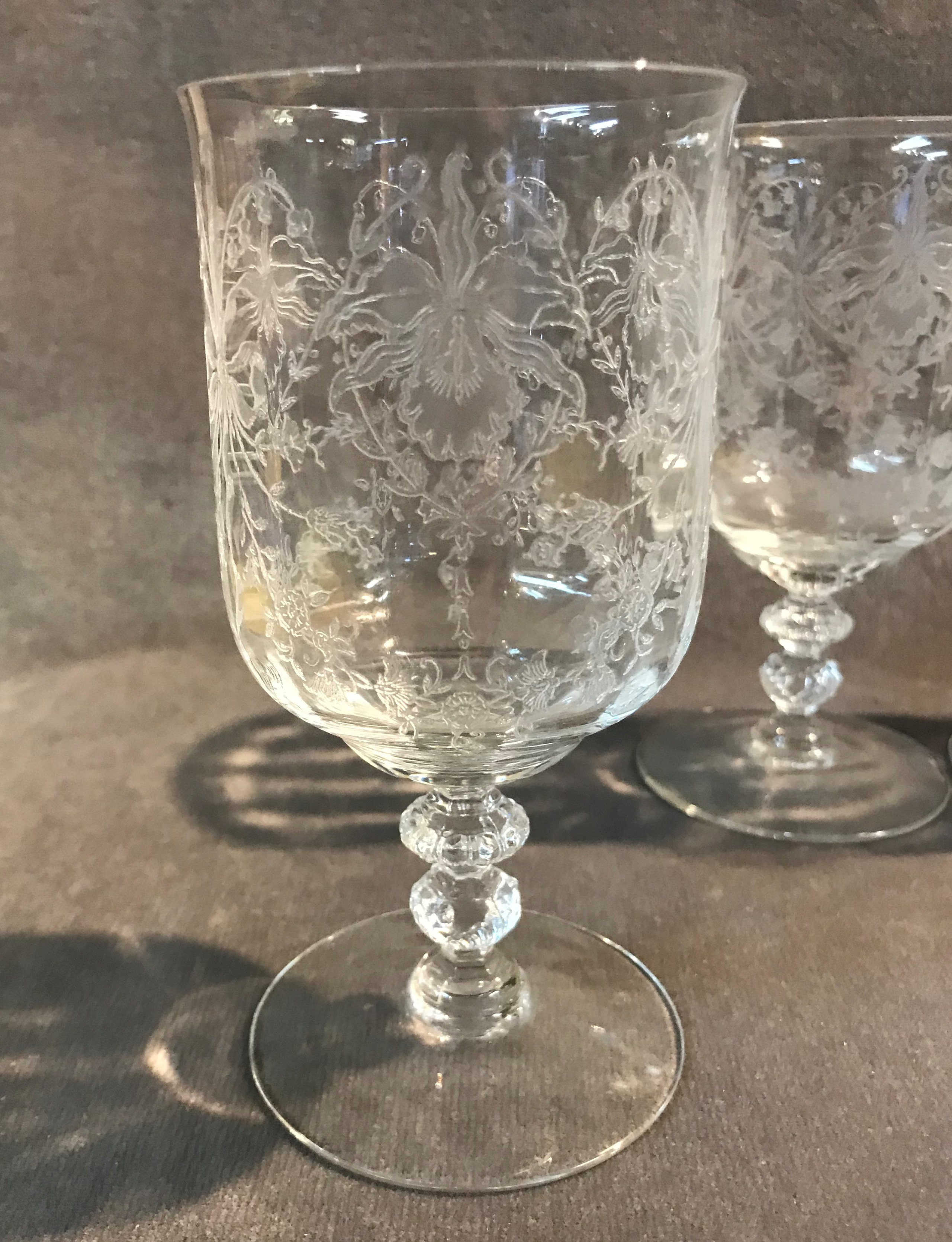 Vintage Etched Glass Wine Glasses/water Goblets Modern Stylized