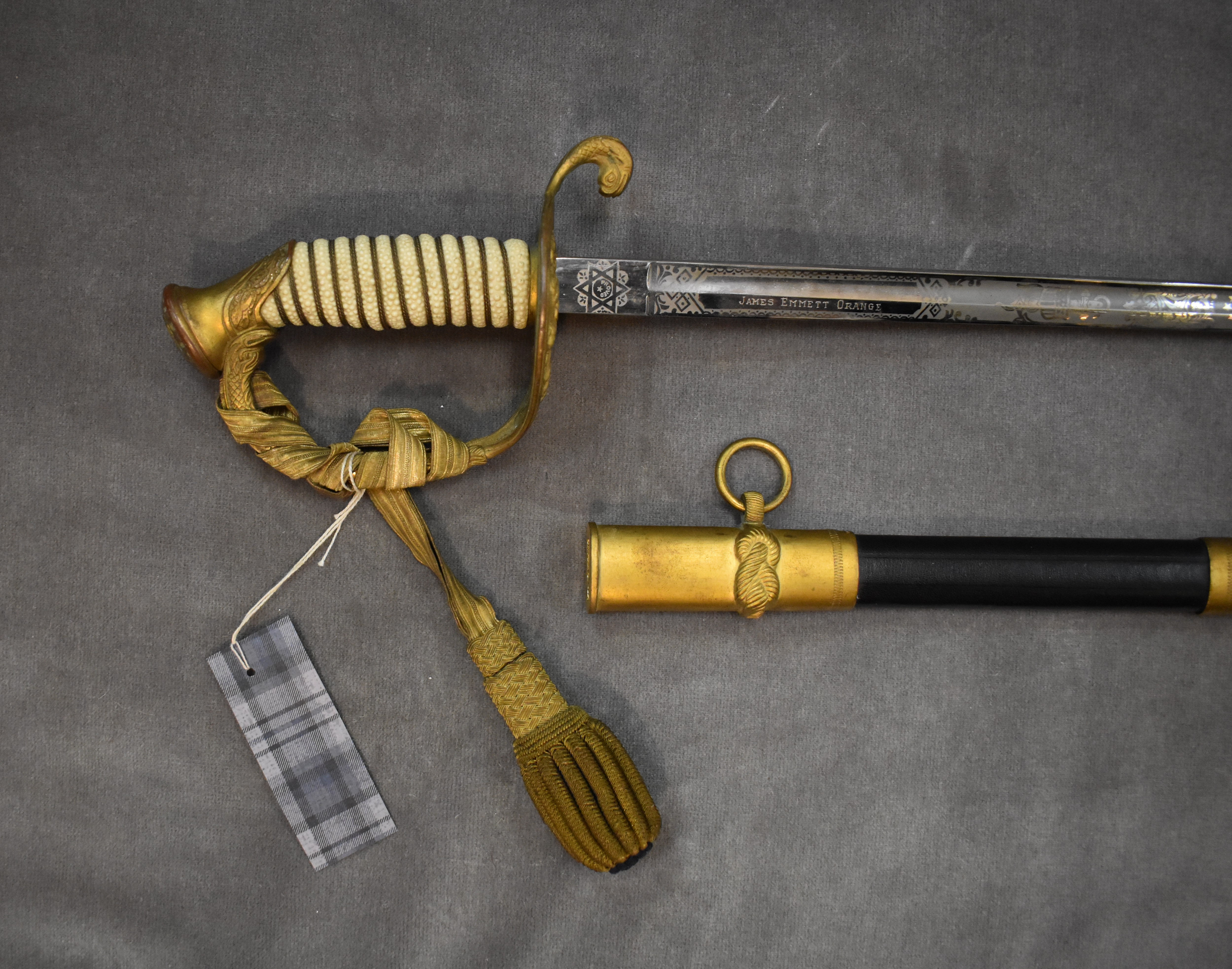 civil war us navy officers sword etched blade & scabbard for sale